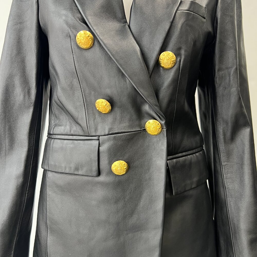 $1395 Veronica Beard Black Leather Gaya Double Breasted Dickey Jacket size 6 - Picture 5 of 12